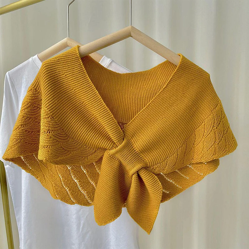 Women Knitted Warm Shawl Plain Neck Guard Scarves Solid Color Blouse Shoulders Fake Collars Summer Air-conditioning Outer Tower