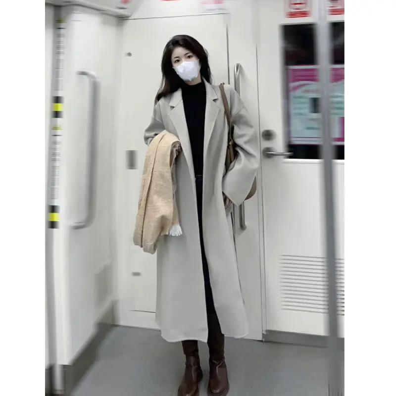 

2024 autumn and winter new double-sided woolen coat women's medium and long Korean Hepburn style small woolen coat