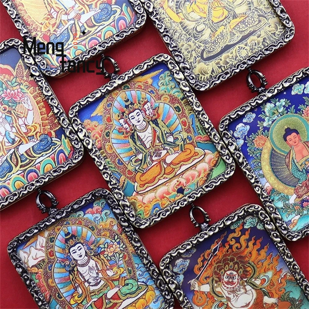 

Hand-painted Gold-traced Bronze Thangka Pendant: Lord Five Yellow Wealth God & Zhakila High-grade Fashion Jewelry Holiday Gifts