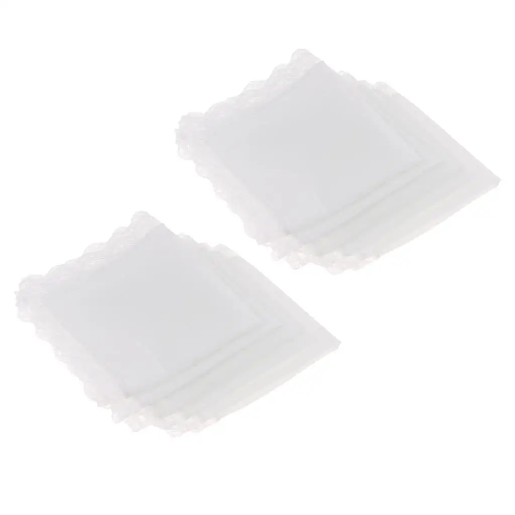 White Cotton Handkerchief Vintage Lace Pocket Square Hanky for Wedding Party Daily Use Men Women