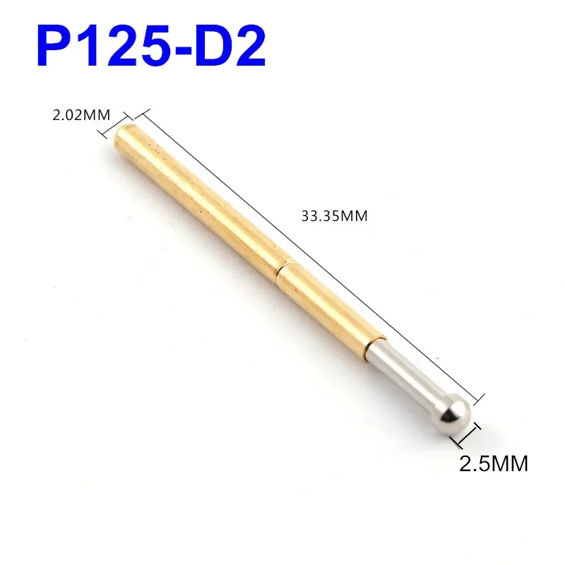 

100PCS/pack P125-D2 Big Round Head Spring Test Needle with Outer Diameter of 2.0mm and Length of 33.35mm for ICT Test