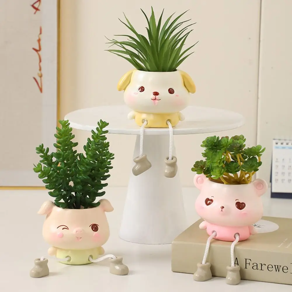 

Funny Cute Animal Hanging Flower Pot Mini Cartoon Succulent Flowerpot Resin Craft Planter Pot Home Office Desktop