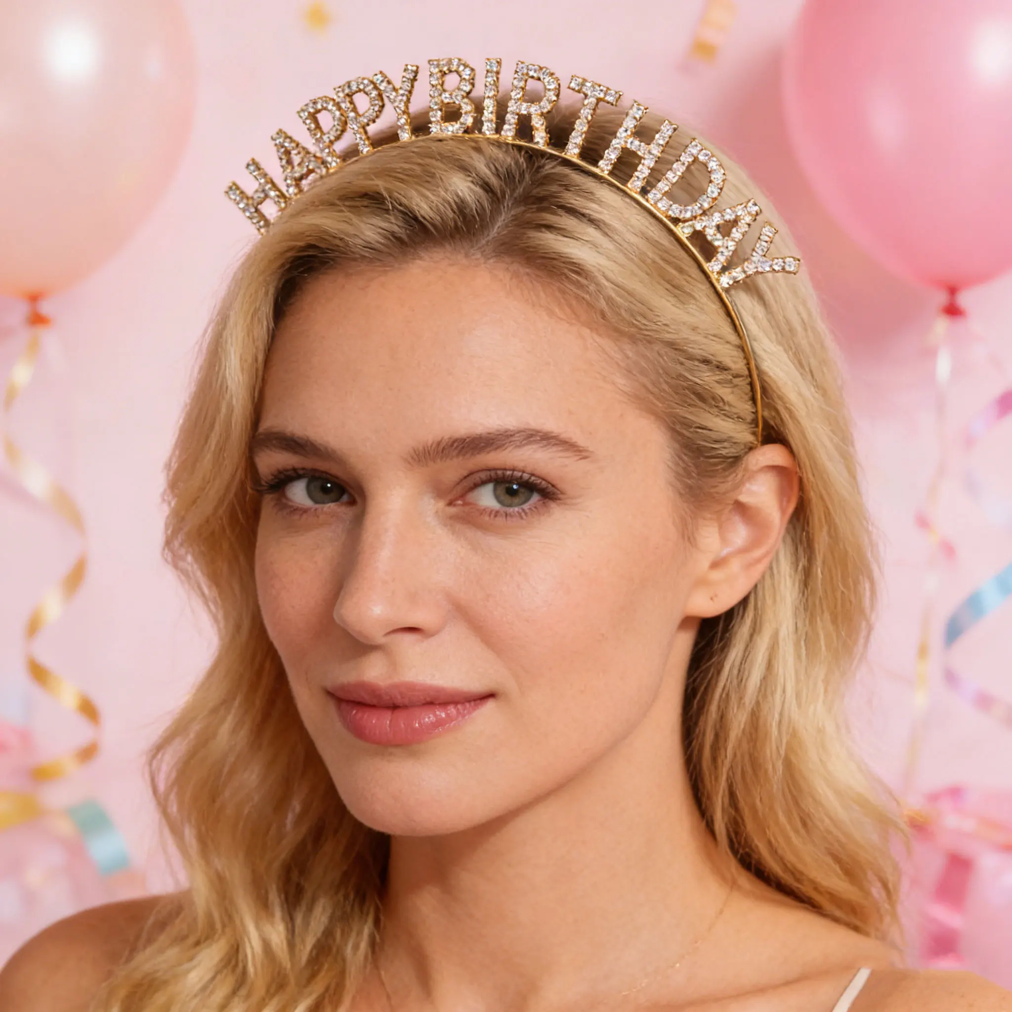 Happy Birthday Rhinestone Headband  Sparkle Crystal Letter Birthday Hair Hoop for Women Girls  Birthday Party Hair Accessories