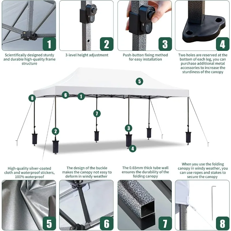 เต็นท์ทรงป๊อปอัพขนาด 10' x 20' พร้อมกระเป๋าเก็บม้วน, ถุงทราย 6 ใบ, เต็นท์กลางแจ้งสำหรับงานเทศกาล
