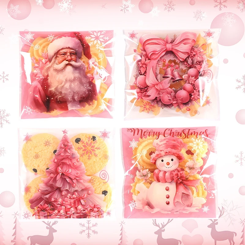 50/100 Stück rosa Weihnachts-Süßigkeitsbeutel, selbstklebende Geschenktüten, Kekse-Snack-Beutel, 2022, Navidad, Weihnachten, Neujahr, Party-Dekoration, Zubehör – Detail 6