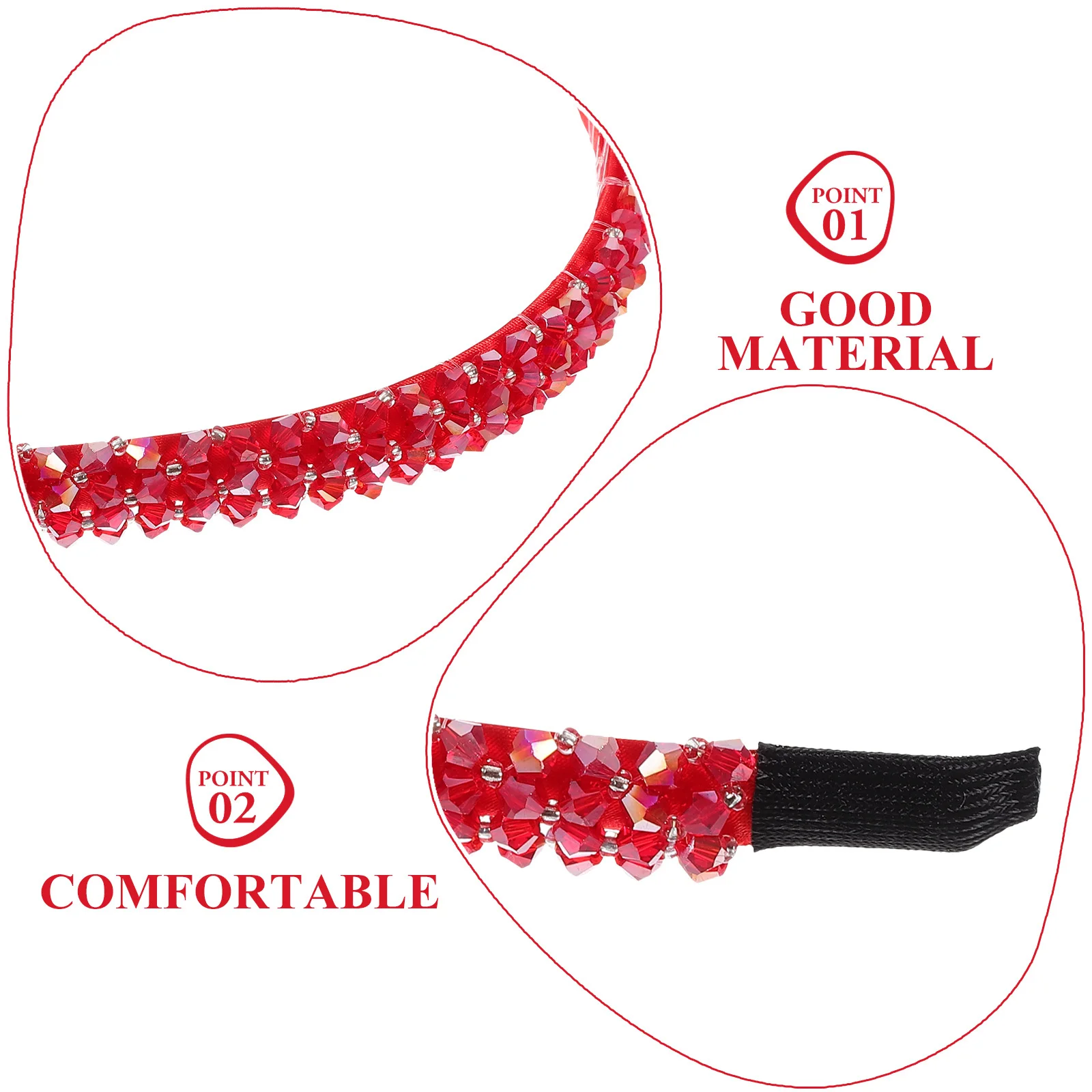 

Red Crystal Headband For Women Glitter Hair Accessory Lightweight Elegant Party Bridal Wear Feminine Shiny Design Hairband