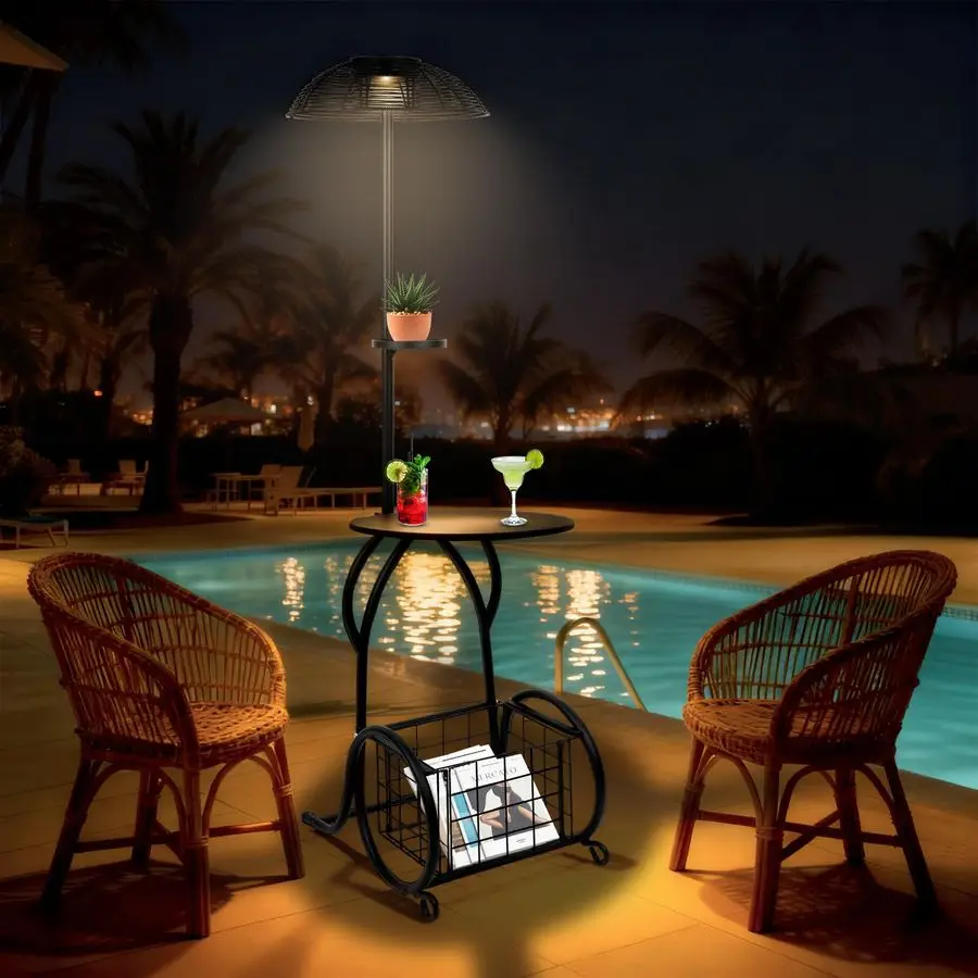 

Уличный журнальный столик со светом, черный утюг 52,5, водонепроницаемые журнальные столики для гостиной, торцевые столики, солнечный торшер с растением