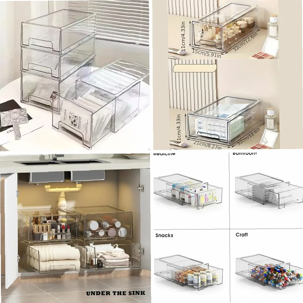

1 Pack Clear Stackable Plastic Drawer Storage, Large Acrylic Drawer Organizer Bins for Off