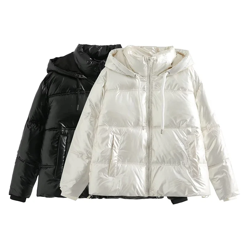 Veste à capuche en coton Anorak pour femme, pardessus chaud, manteau froid, vêtements noirs et blancs, parkas pour femme, élégant, promotion d\'hiver