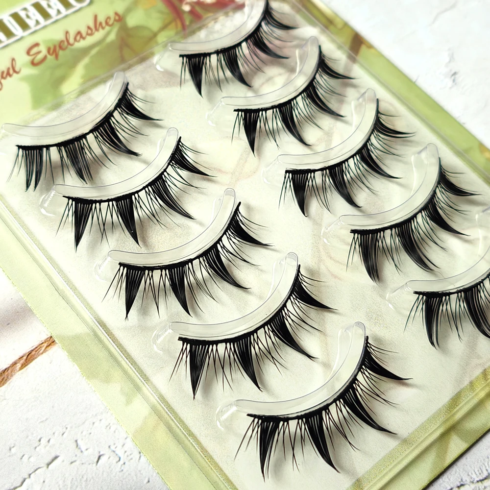 5 Pairs Flase Eyelashes Long Thick Little Devil Cosplay Cat Eye Eye Lashes Natural Black Band Cross Handmade