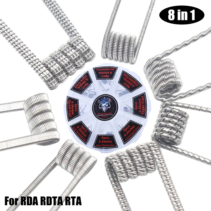 48Pcs/Set 8 In 1 Coil Platte Iron-chromium-aluminum Heating Wire Resistance Wire Premade Coil