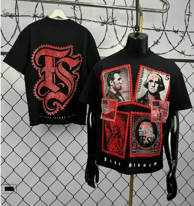 Y2K bedrucktes T-Shirt für Herren, weiß, Retro-Hip-Hop, High-Street, Allround-T-Shirt mit Freiheitsstatue-Muster, Kurzarm-Shirt – Detail 3