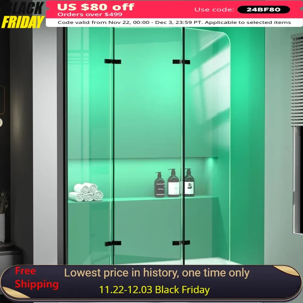 

Shower Door, 51 "W X 59 "H, Semi-Frameless Foldable, Bathtub Glass Doors Screen for Showers, Bathroom Glass Shower Door