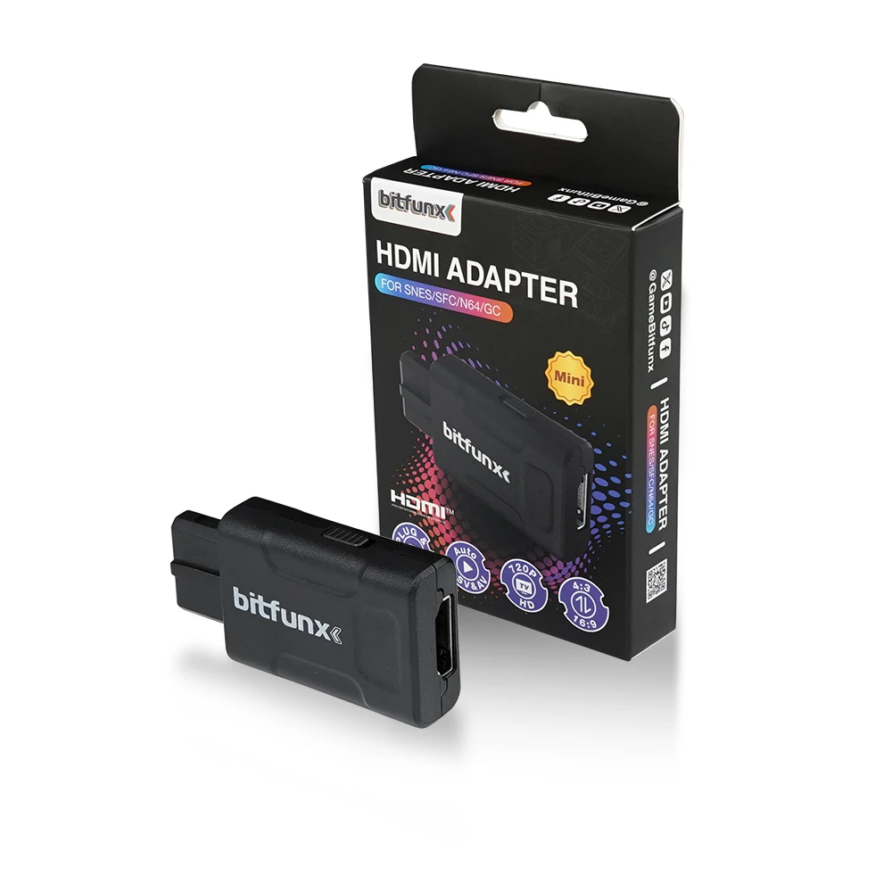 Bitfunx 720P 1080P HDTV-Adapter für N64/SNES/SFC/NGC-Konsole 4:3/16:9 Aspektverhältnis-Schalten SV- und Verbundeneingang HDTV-Konverter