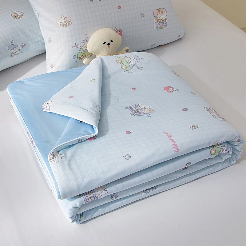Ice Cream Cold Silk Summer Free Skin Friendly Covered Directly Silk Quilt Solid Color Air Conditioner Machine Washed Silk Thin