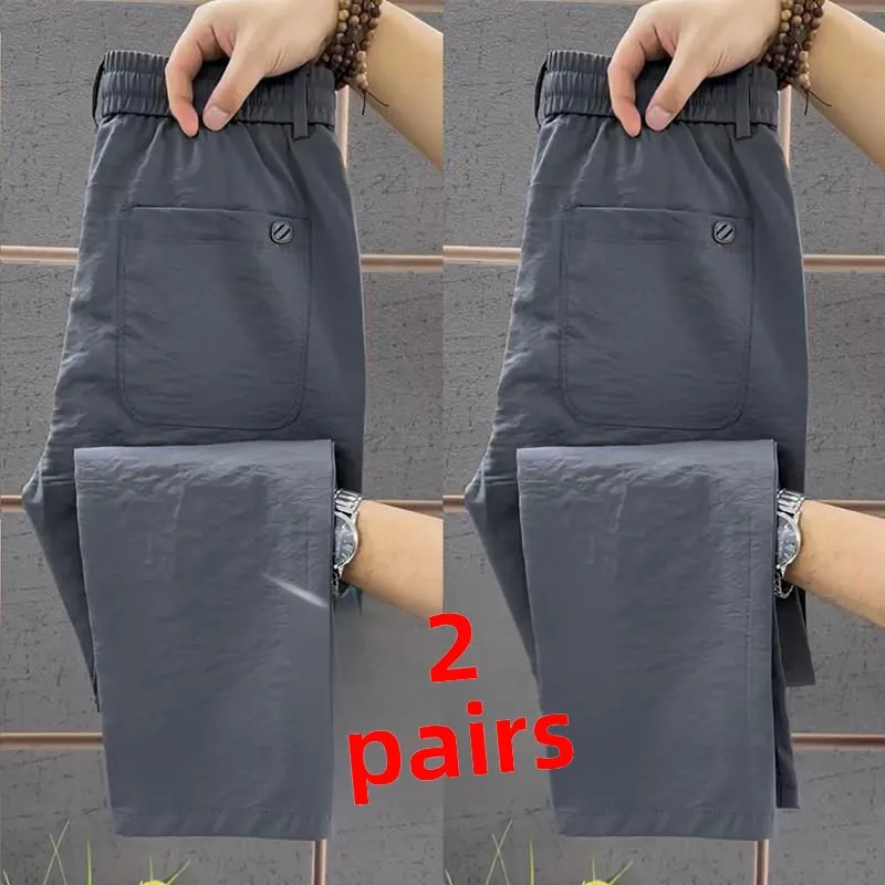 กางเกงขายาวผ้าไหมน้ำแข็งใหม่สำหรับฤดูร้อน เอวยางยืด ทรงตรง ระบายอากาศได้ดี สวมใส่สบายๆ ลำลอง เหมาะสำหรับวัยรุ่น ผลิตในจีน