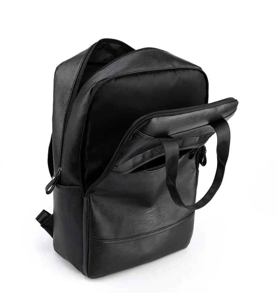 

Polished leather accents elevate this business backpack for work meetings and daily school runs