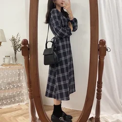 Vintage Plaid Dresses for Women Autumn Winter Full Spring 2025 Elegant Luxury Korean Fashion A Line G X Woman Long Sleeve Dress