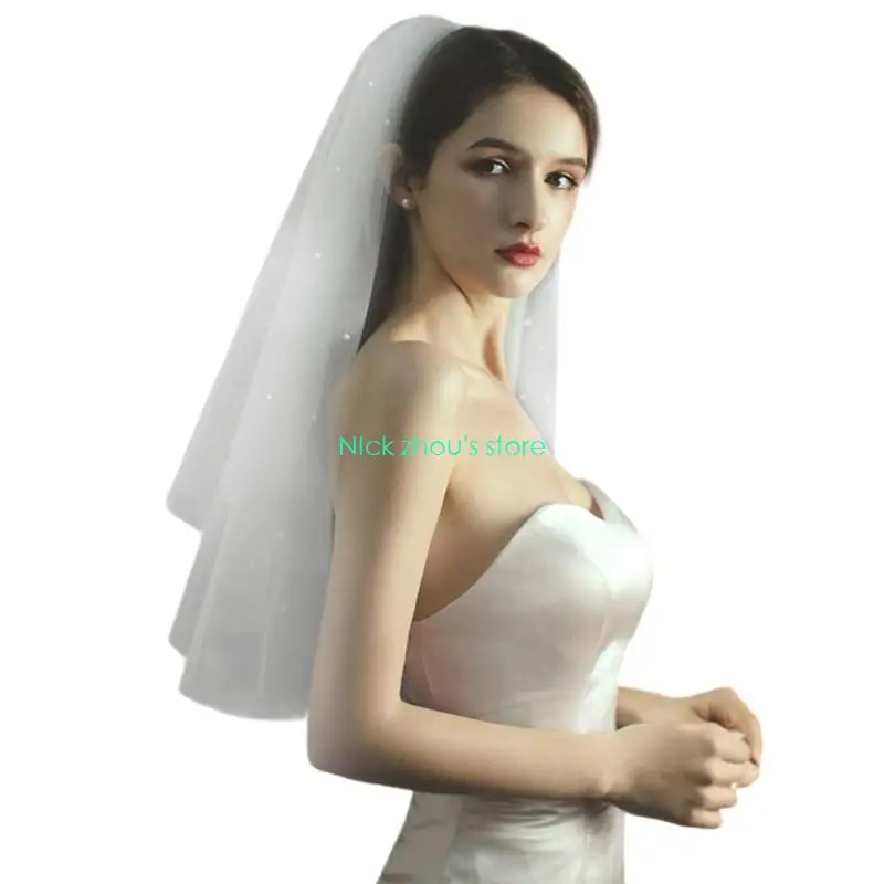 E15E طرحة زفاف بطبقة مزدوجة من التول الناعم للعروس غطاء رأس أساسي لحفلات الزفاف والذكرى السنوية #3