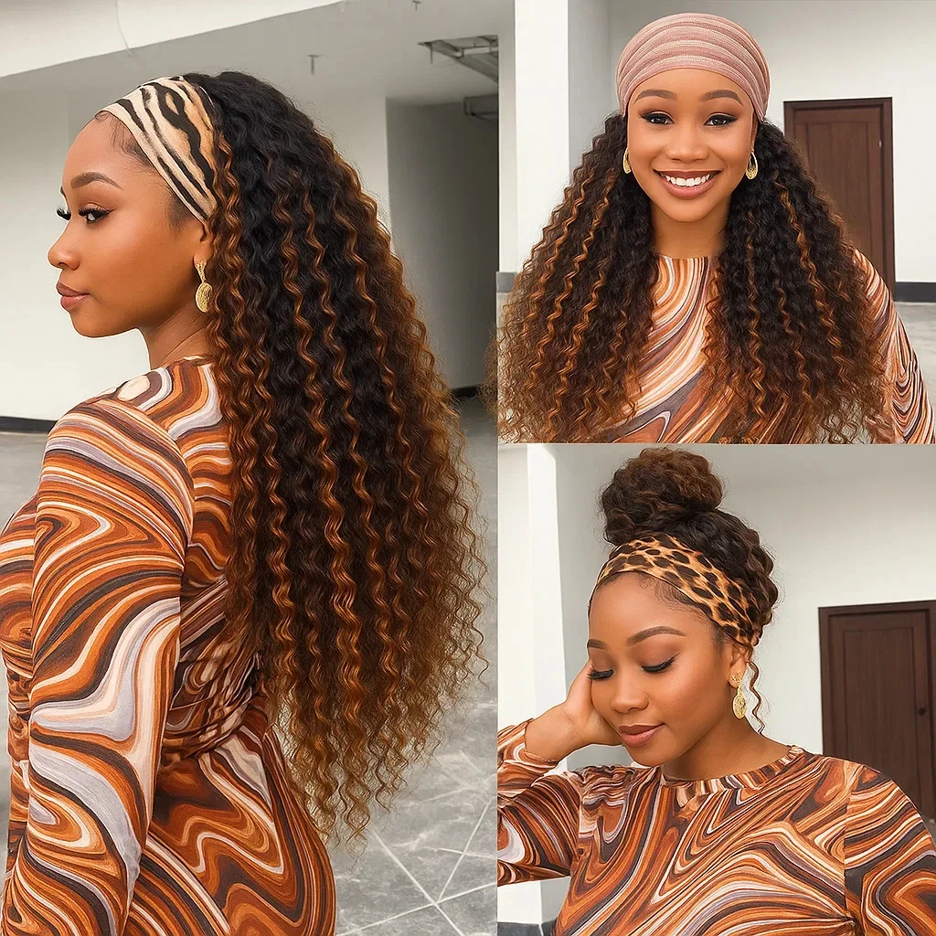 ディープウェーブ3in1ハーフウィッグ人毛200%密度装着簡単ハーフウィッグ接着剤不要初心者向けシームレスクリップ式ウィッグ女性用