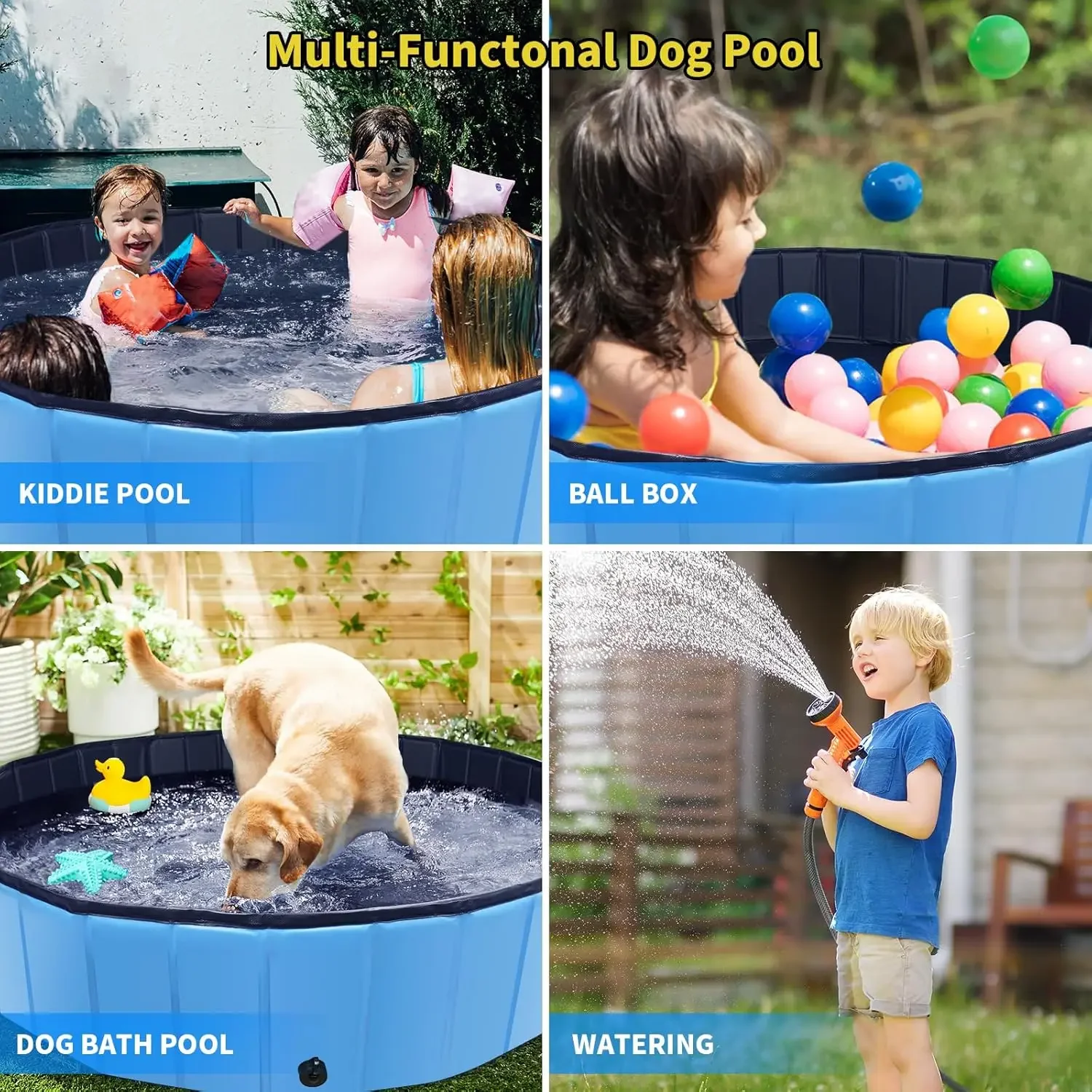 Piscina para cães, piscina grande para crianças de 87 "x 14" com plástico rígido, banheira antiderrapante para quintal ao ar livre, sw dobrável para cães