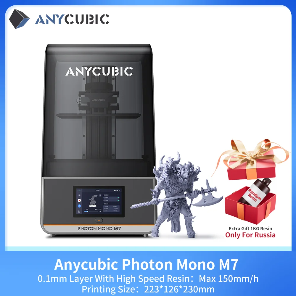 

ANYCUBIC Photon Mono M7 Mono MSLA 3D-принтер Высокоскоростной 3D-принтер для фотоотверждения смолы 14K 10 дюймов Размер печати на ЖК-дисплеем 223*230*126 мм
