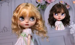 Blythes Doll Wigs fit a stylish 1/6 9-10insize versatile coffee brown with small wavy curving air bangs and imitation mohair wig