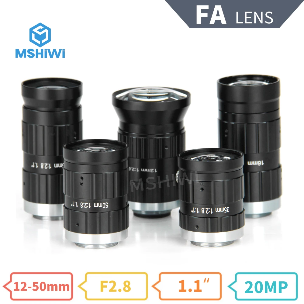 

High-contrast Manual Aperture FA lens 20MP C-mount 12mm-50 Prime Lens Machine Vision Lens 1.1" F2.8 Fixed Focal ITS Camera