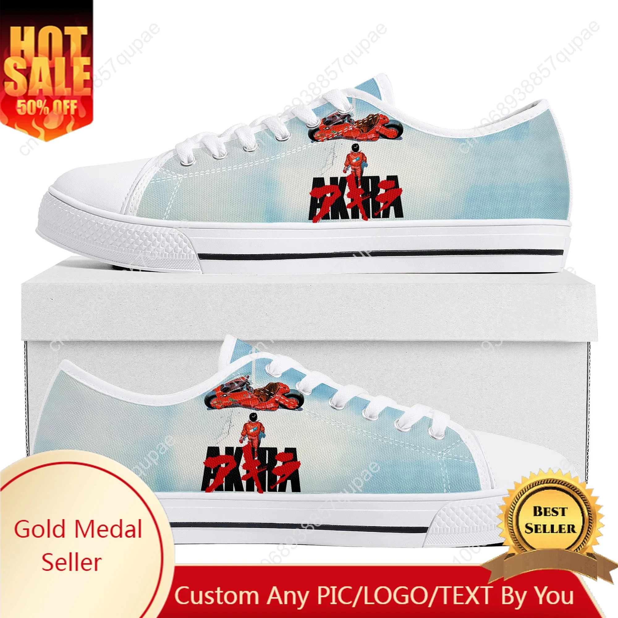 Akira Cartoon Anime Low Top Sneaker Men Women Teenager Canvas High Quality Sneaker Casual Custom Made Shoes Customize DIY Shoe