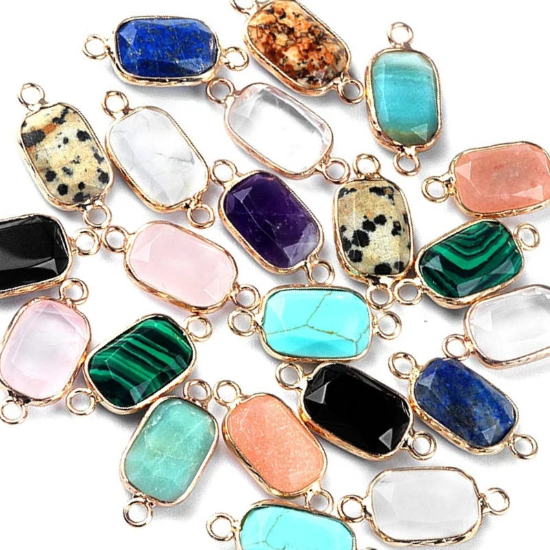 1 قطعة 12x16 مللي متر الأحجار الكريمة موصل ثقب مزدوج مربع الشكل الأوجه الذهبي المعادن متفوقا 13 ألوان DIY بها بنفسك لصنع قلادة أساور #1