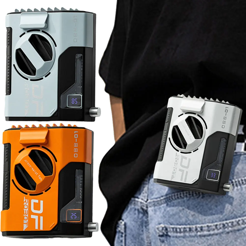 ポータブルウエストファン 充電式 5段階風量調節 ウェアラブルベルトファン LEDデジタルディスプレイ パーソナルボディファン 強力な風量 アウトドアワーク用