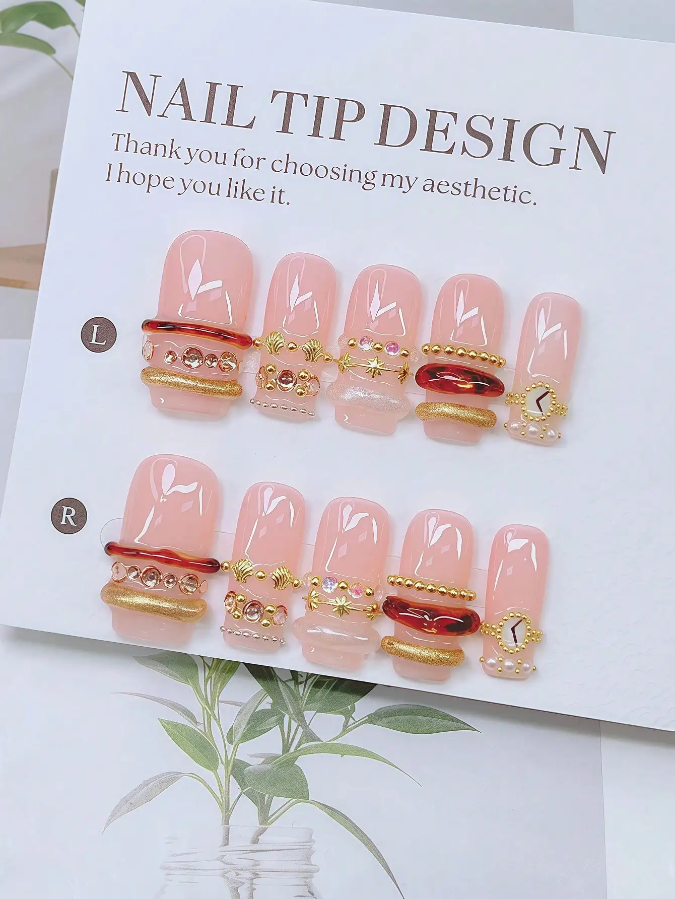 

Розовые накладные ногти с золотым кольцом, ракушками, звездами и стразами — квадратные накладные ногти ручной работы для вечеринок