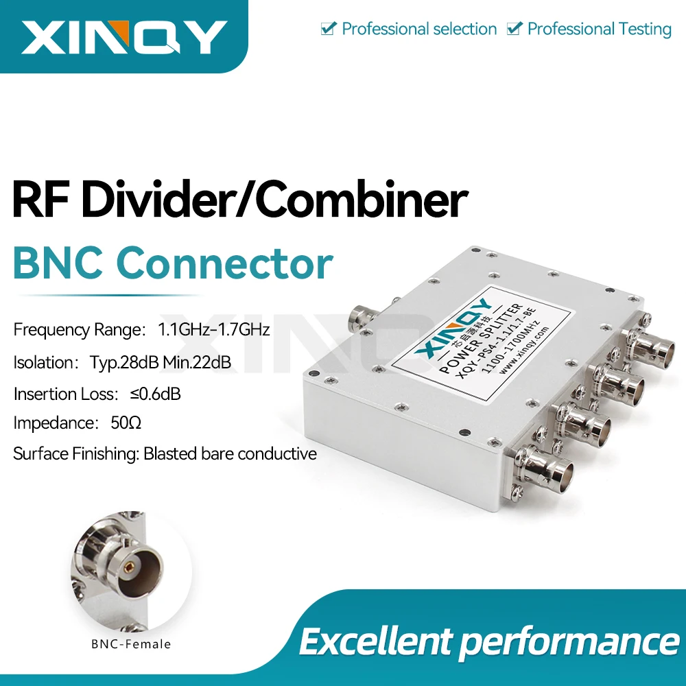 XINQY Q9 1-to-4 Power Splitter, 1.1-1.7GHz L-Band BNC Signal Divider for GNSS/GPS