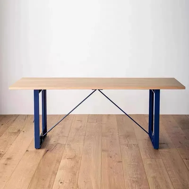 Solid wood iron desk, study desk, conference desk, large board table, long table, office simple computer , workbench