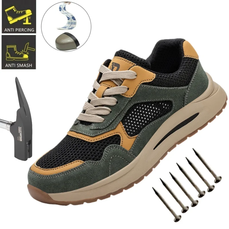 남성용 여름철 안전화, 스틸토캡, 충격방지, 펑크방지, 통기성 좋은 경량 작업화