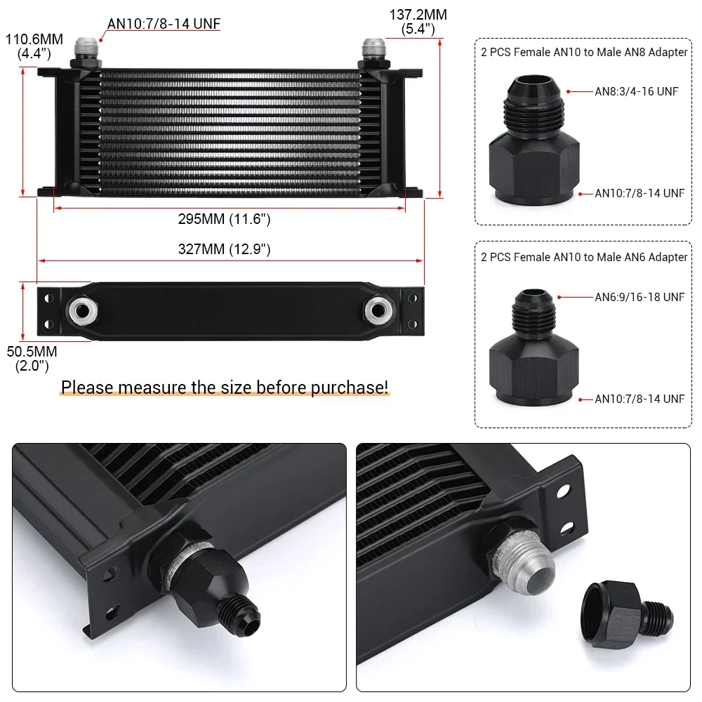 Universal 10AN 15 Rows Engine Transmission Oil Cooler european High Quality T-6061 Aluminum + Fixed Cooling Fan Kit