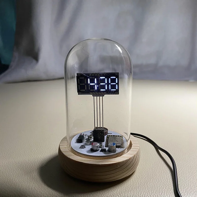 New Modern Retro LED Clock Digital  Night Light Desktop USB Creative Clock Technology Decorative Glass Cover Handmade