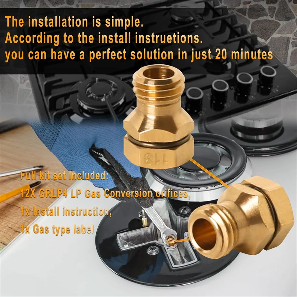 GRLP4 LP Conversion Kit ,Propane Orifice ,Gas to Propane Conversion Kit ,Brass, for Frigidaire Kenmore Electrolux Range