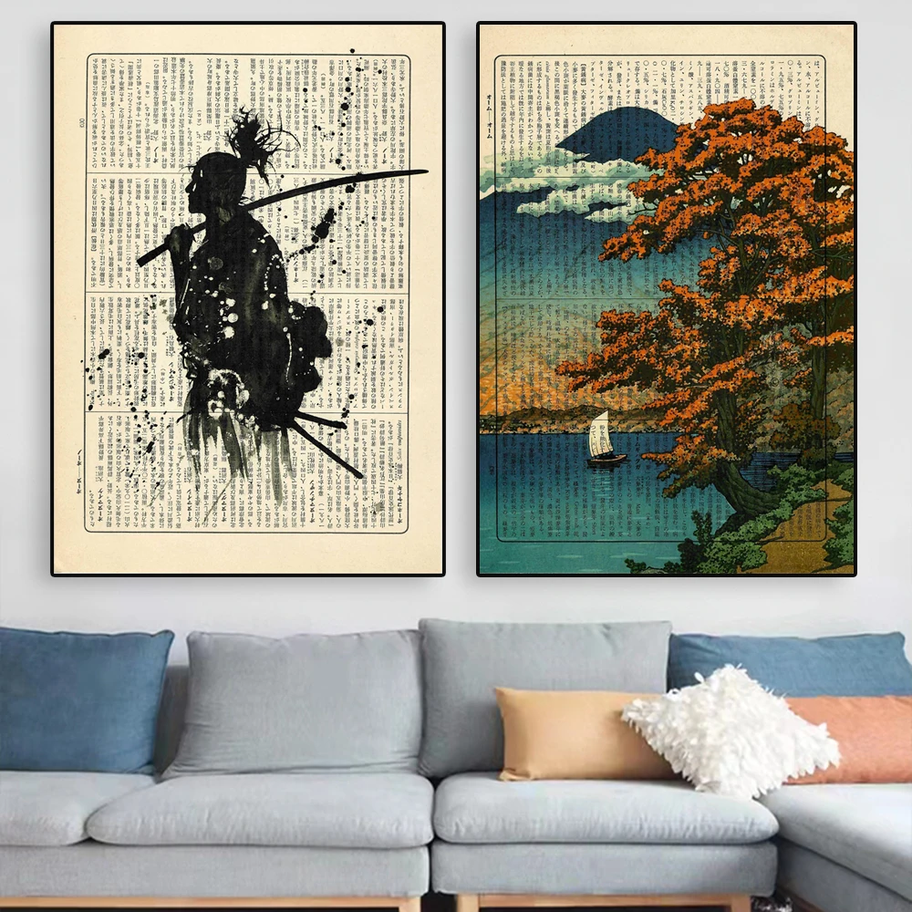 Vintage Book Page Ueno Park Prints Poster Great Buddha at Kamakura Prints Canvas Painting Bar Cafe Decor Room Art Wall Painting