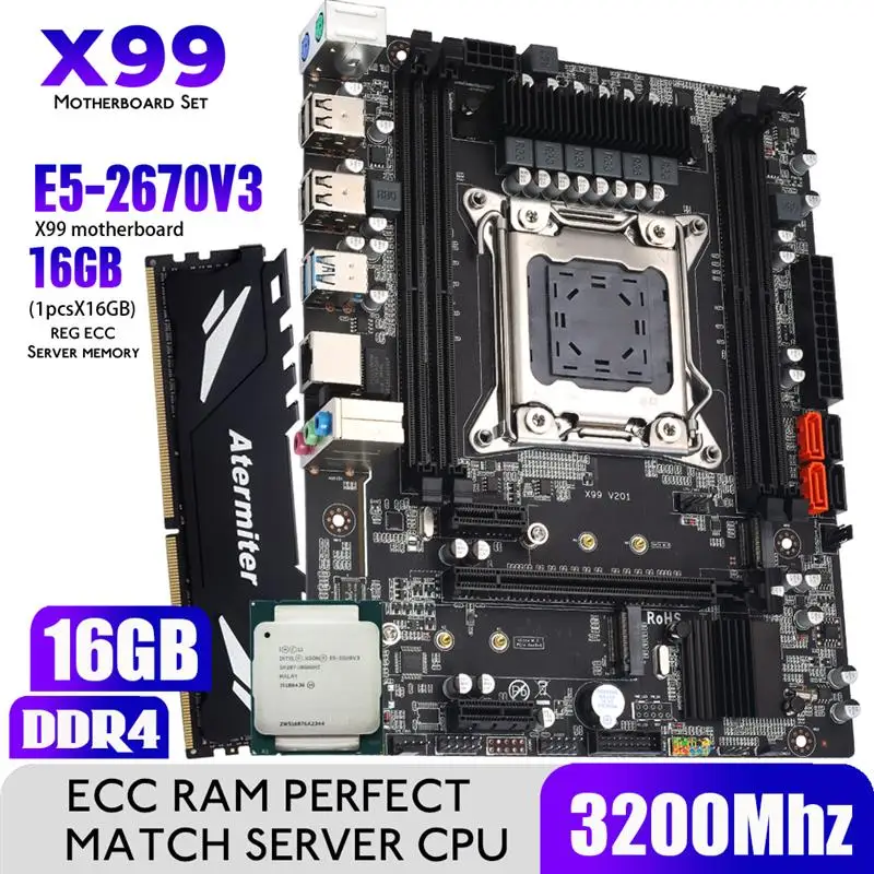 

Новый комплект материнской платы Atermiter D4 X99 с Xeon E5 2670 V3 LGA2011-3 CPU REG ECC RAM 1*16GB 3200 DDR4 память