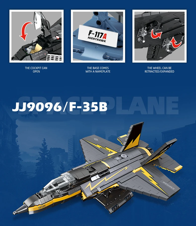 US F35B Lightning II Kampfflugzeug Militärisches Bausteinmodell Nighthawk F-117A Angriff Flugzeug Konstruktions-Bausteine Spielzeug – Detail 3