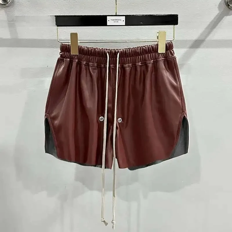 

Summer New Men's Tide Chic RO Shorts High Street Dark Zipper Elastic Waist Leather Fashion Ins Gothic Cotton Capris