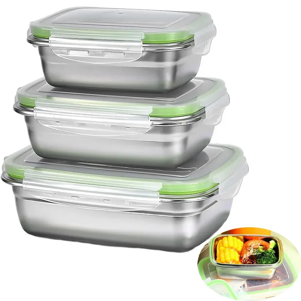 

D2 Food Storage Container 1Piece Food Grade 304 Stainless Steel Lunch Box Leak proof Silicone Lid Dishwasher Safe Kids Bento Box