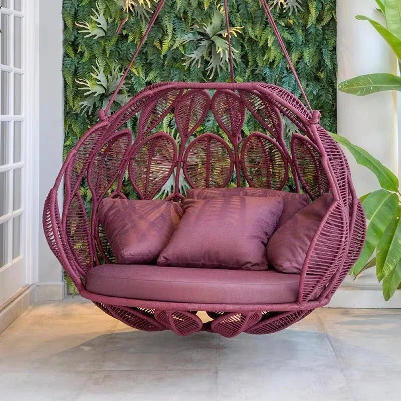 Garden Swing Chair Hanging Chair Rattan Outdoor patio leaf shape green rope furniture Swing egg Chair set