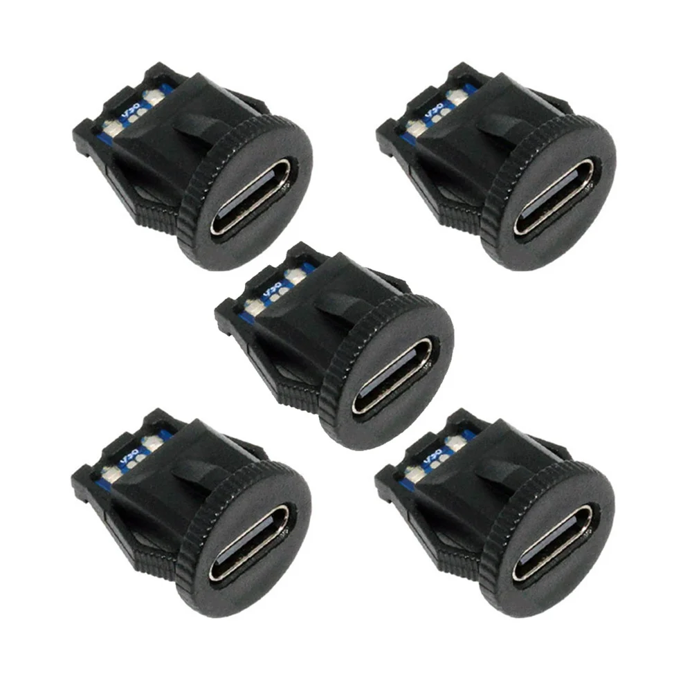 CableCC DIY OEM Female Type C Socket Connector to 6Pin PCBA Pinout Round Latch Mount Type PD Power DC 5V/20V IP67 5pcs/set