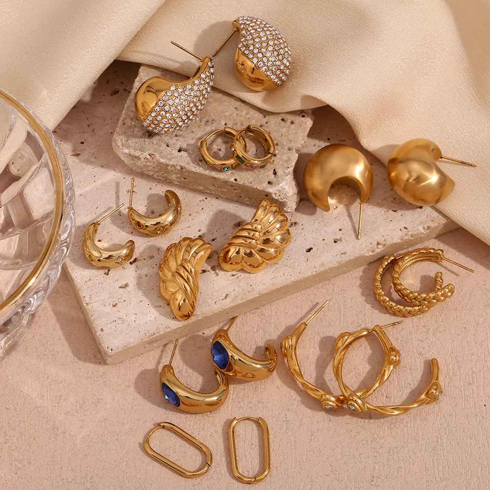 

E.B.belle Half Round Flower Simple Square Rhinestone Colorful Zircon Star Water Drop Loops of Wheat Rotating Tie Heart Earrings