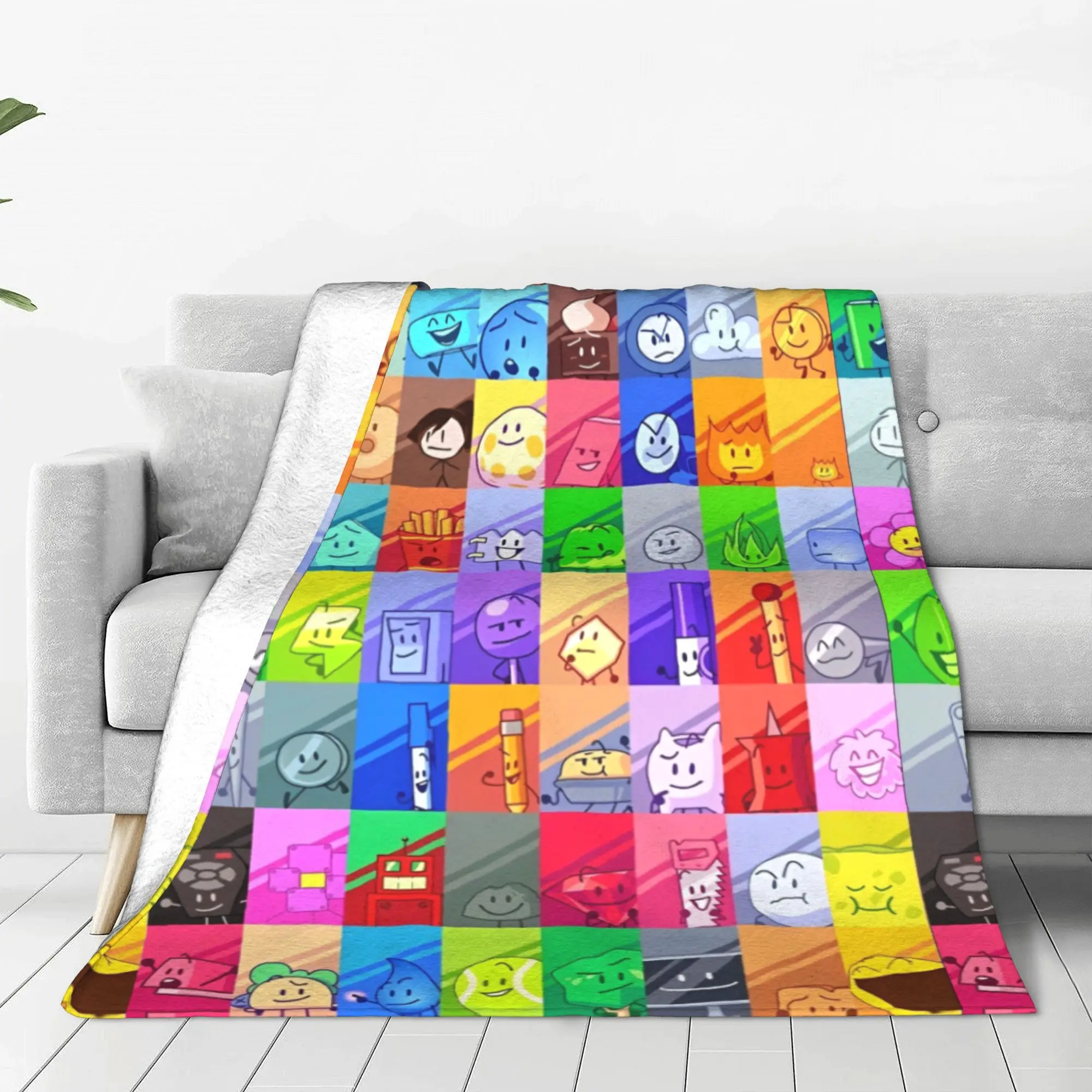 BFDI Inanimate Insanity All Characters Fleece Throw Blanket Battle for Dream Island Blanket Bedding Office Soft Bedroom Quilt