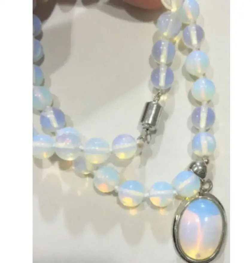 

New Healing Chakra Reiki Opal Opalite Stone Pendant Necklace 17"