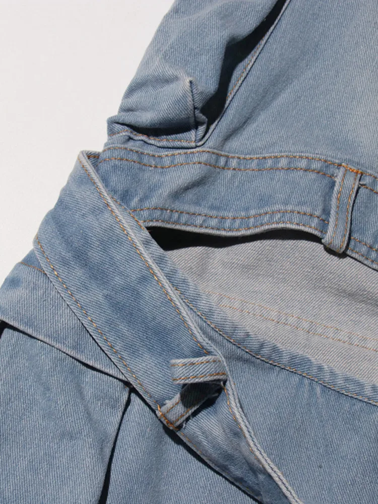 ZMEENNA Hellblaue Wash-Denim-Cargohose für Damen, stilvolle Jeans mit mehreren Taschen, lockere Passform und weitem Bein, lässige Mode ZM3579