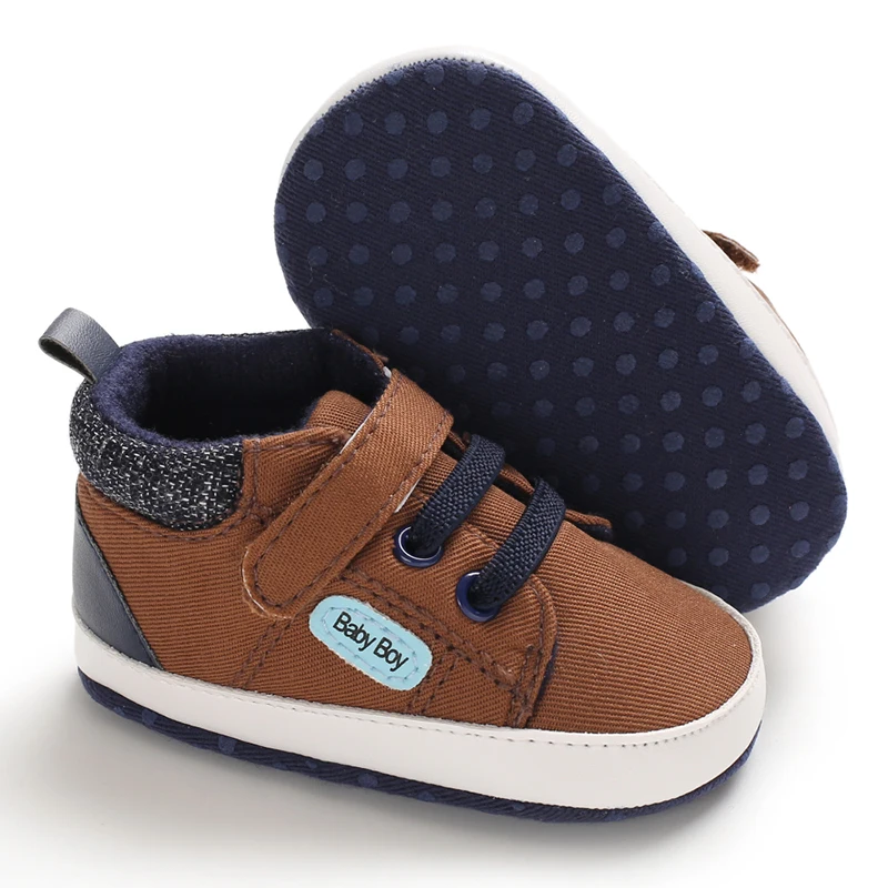 Frühling und Herbst neue modische und schlichte High-Top-Stoffschuhe für Neugeborene, bequeme Lauflernschuhe mit weicher Sohle für Anfänger – Detail 5